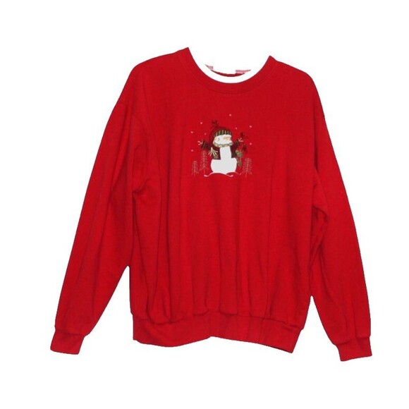 Top Stitch Women's 3XL Red w/ Embroidered Snowman Christmas Holiday Sweatshirt - Picture 2 of 5